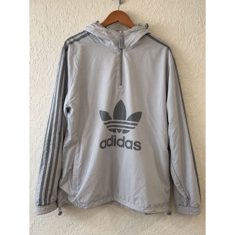 Adidas Originals Trefoil Windbreaker Men's XL Gray Fleece Lined Hooded NWT